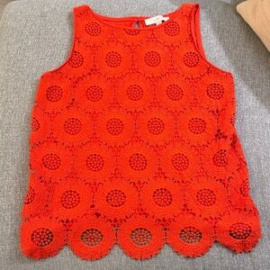 LOFT Bright Orange/red Crochet Sleeveless Top